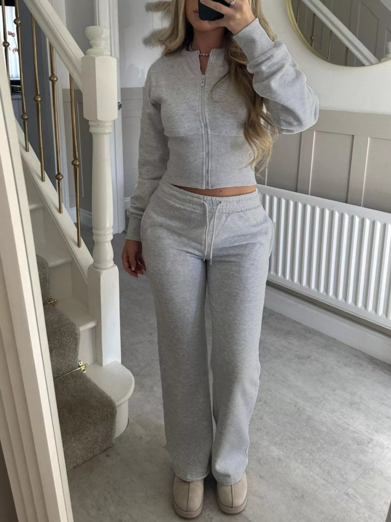 Trendsi Zip-Up Crop Hoodie and High-Waisted Pants Set -