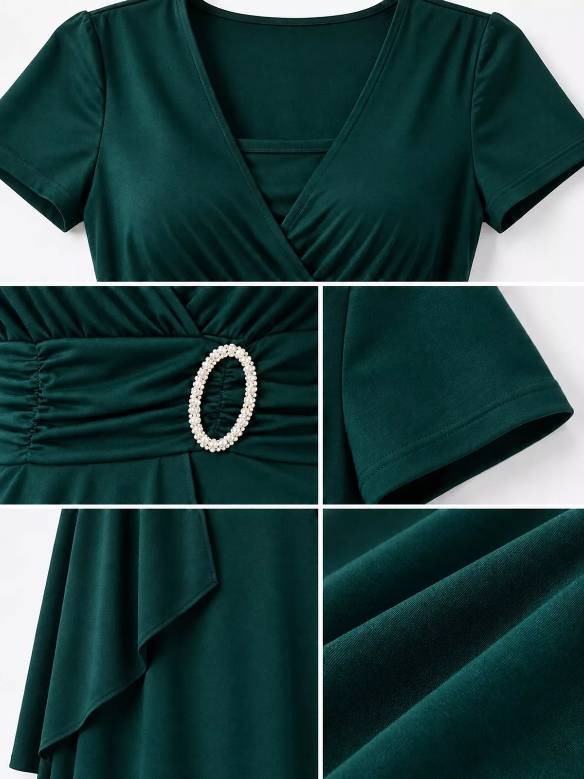 Decorative Buckle Short Sleeve Dress — construction details