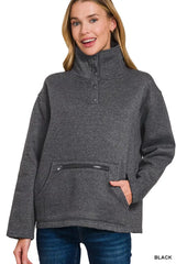 Trendsi Zenana Fleece Washed High Neck Kangaroo Pocket Sweatshirt -