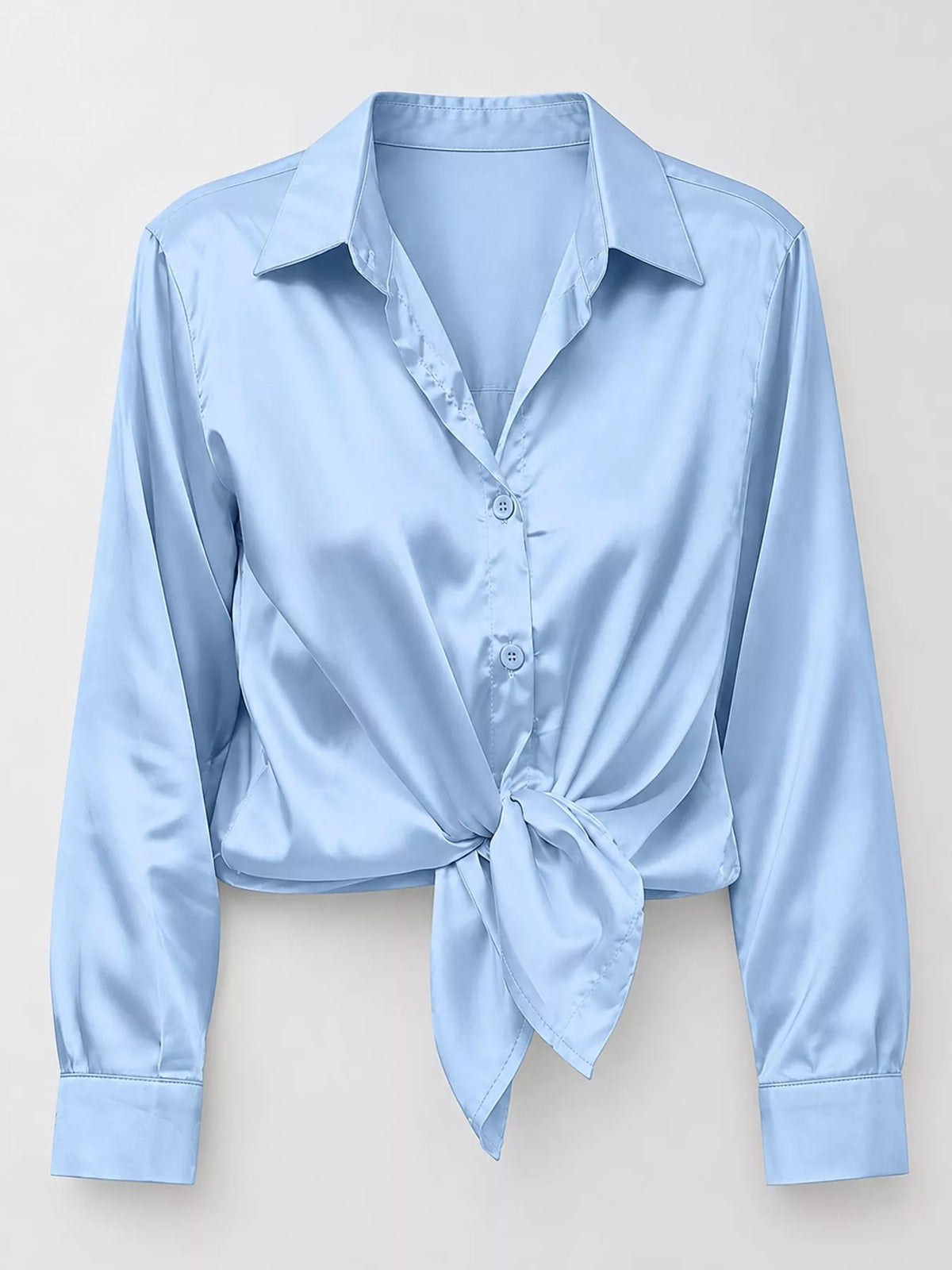 Light Blue satin button-down long sleeve shirt