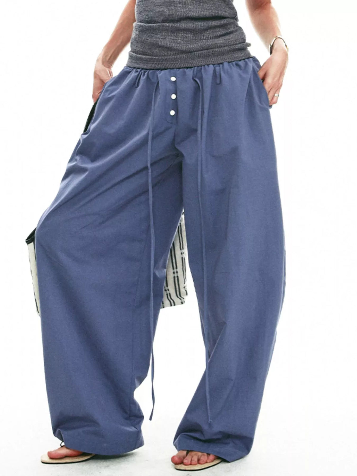 Drawstring wide-leg pants