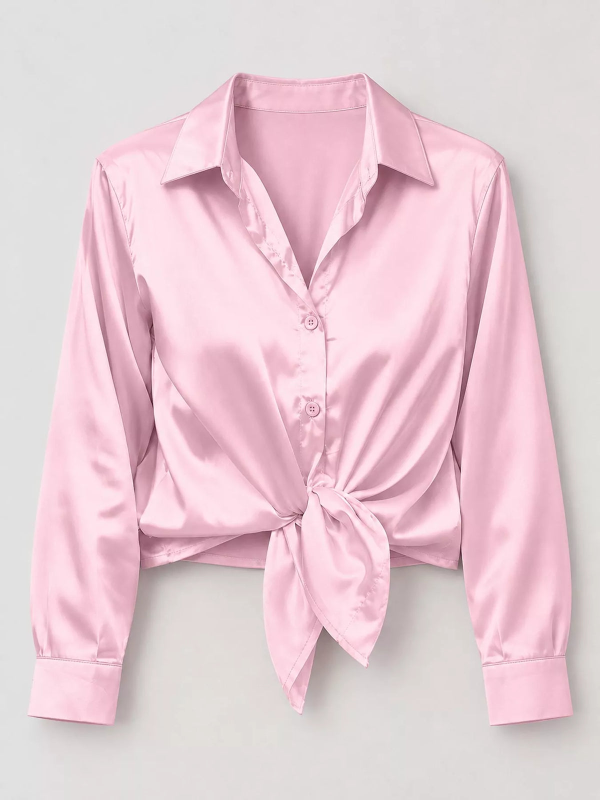 Dusty Pink satin button-down long sleeve shirt