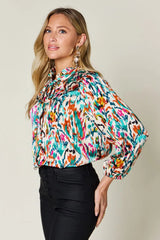 Trendsi Double Take Full Size Printed Button Up Long Sleeve Shirt - Pants