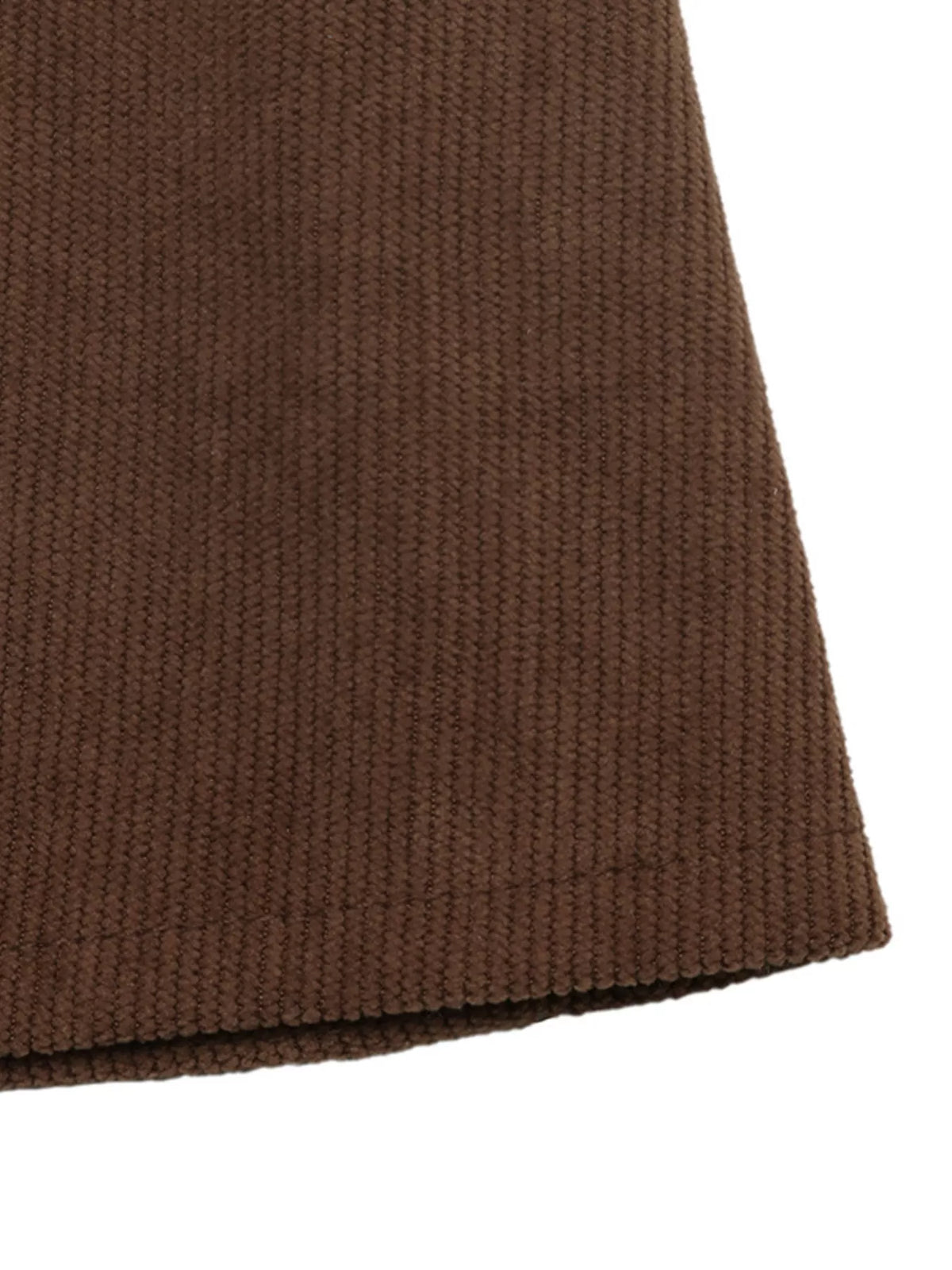Brown corduroy button-down maxi dress, hem detail
