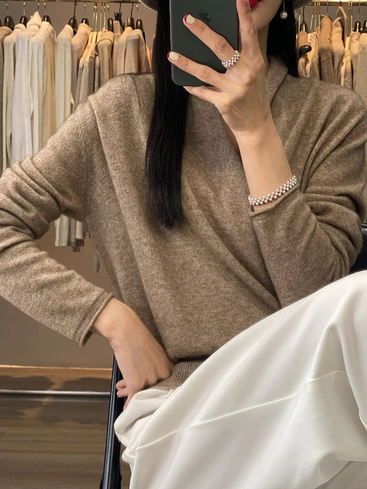 Taupe wrap-front sweater