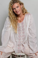 Trendsi POL Embroidered Gathered Shoulder Long Sleeve Shirt -