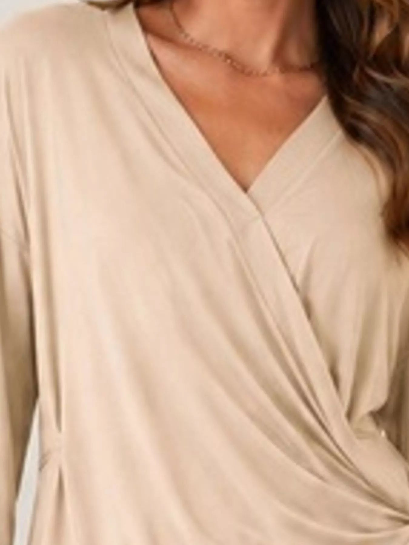 Trendsi Long Sleeve Wrap T-Shirt with Side Knot Detail -