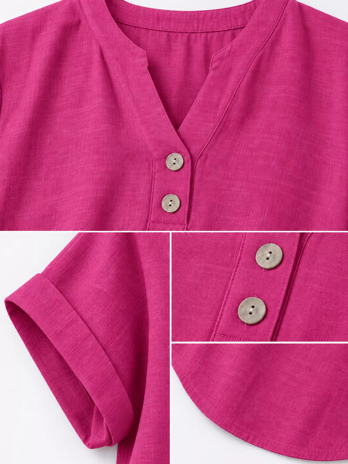 Fuchsia button detail short sleeve blouse, detail view