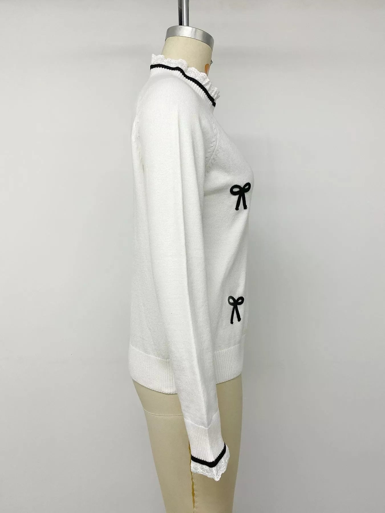 Trendsi Bow-Embellished Lace Trim Sweater -