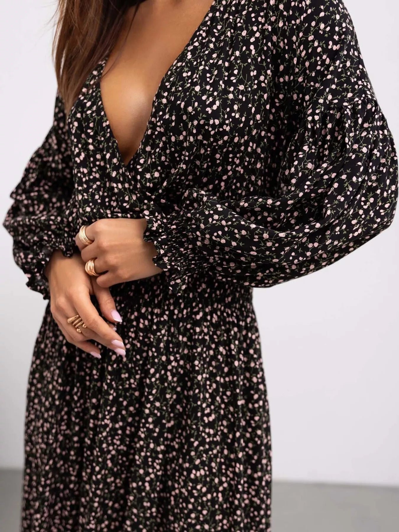 Trendsi Bohemian Printed Maxi Dress with Plunging Neckline -