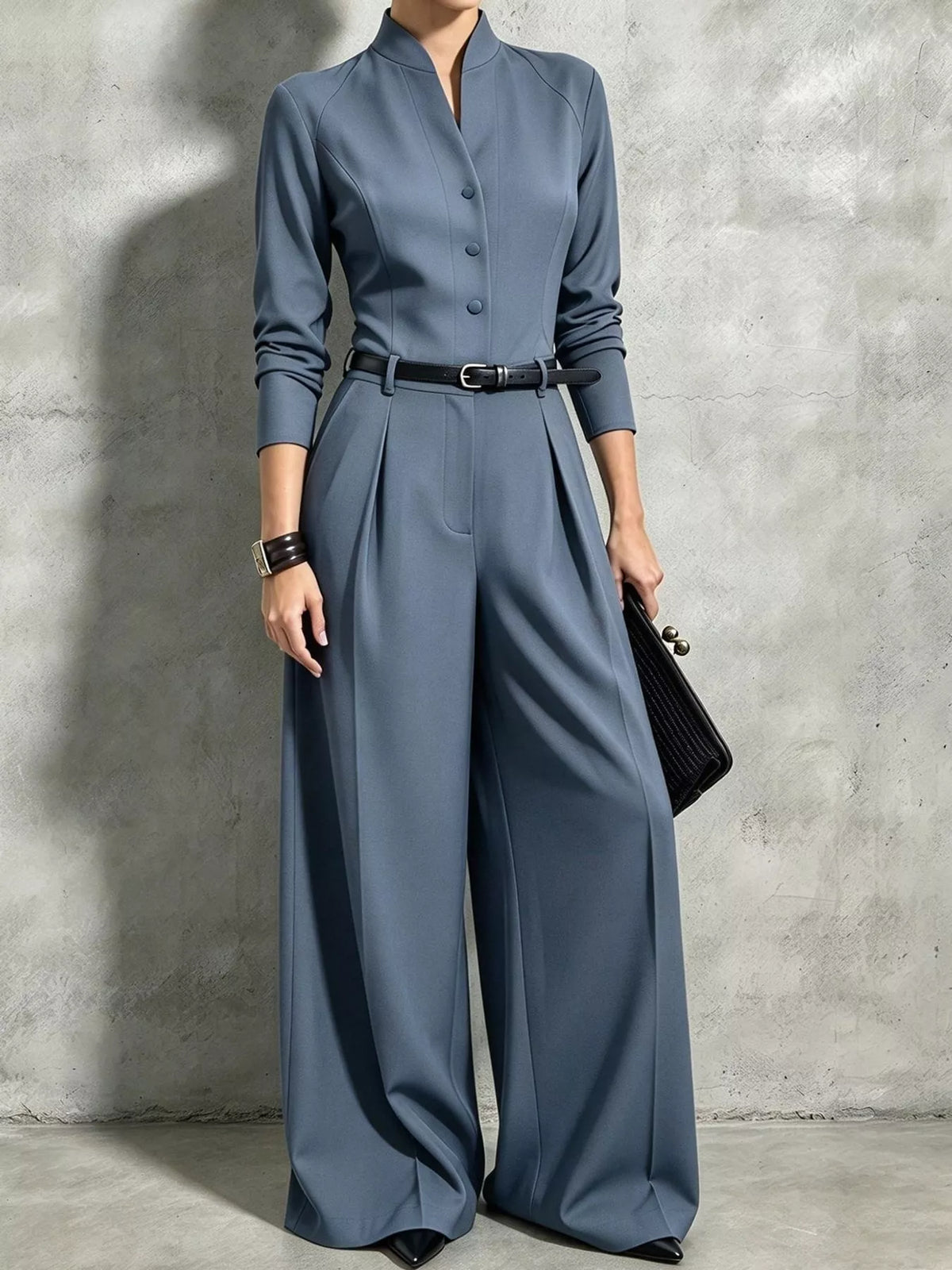 Button Front Wide-Leg Jumpsuit — front view