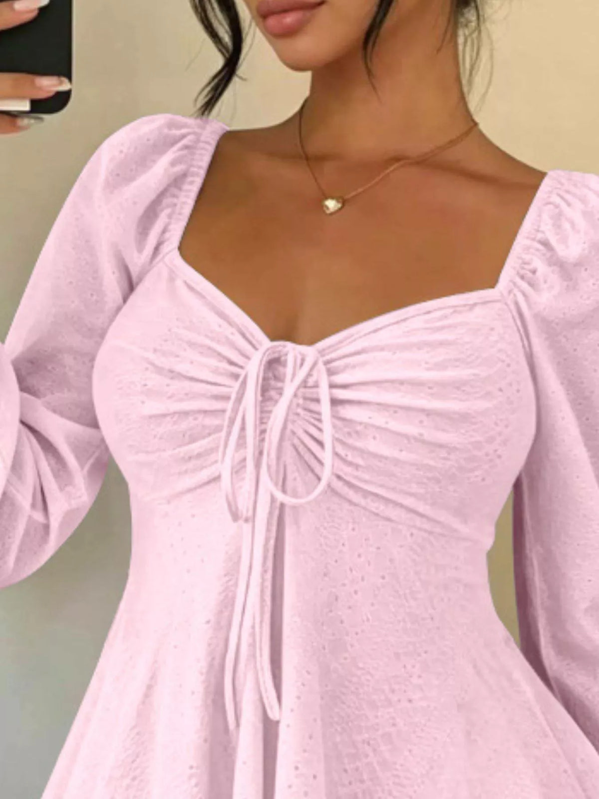 Trendsi Ruched Sweetheart Neck Long Sleeve Top -