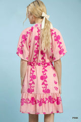 Trendsi Umgee Floral Tie-Waist Boho Mini Dress -