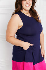 Trendsi Yelete Full Size Two-Tone Sleeveless Mini Dress with Pockets -