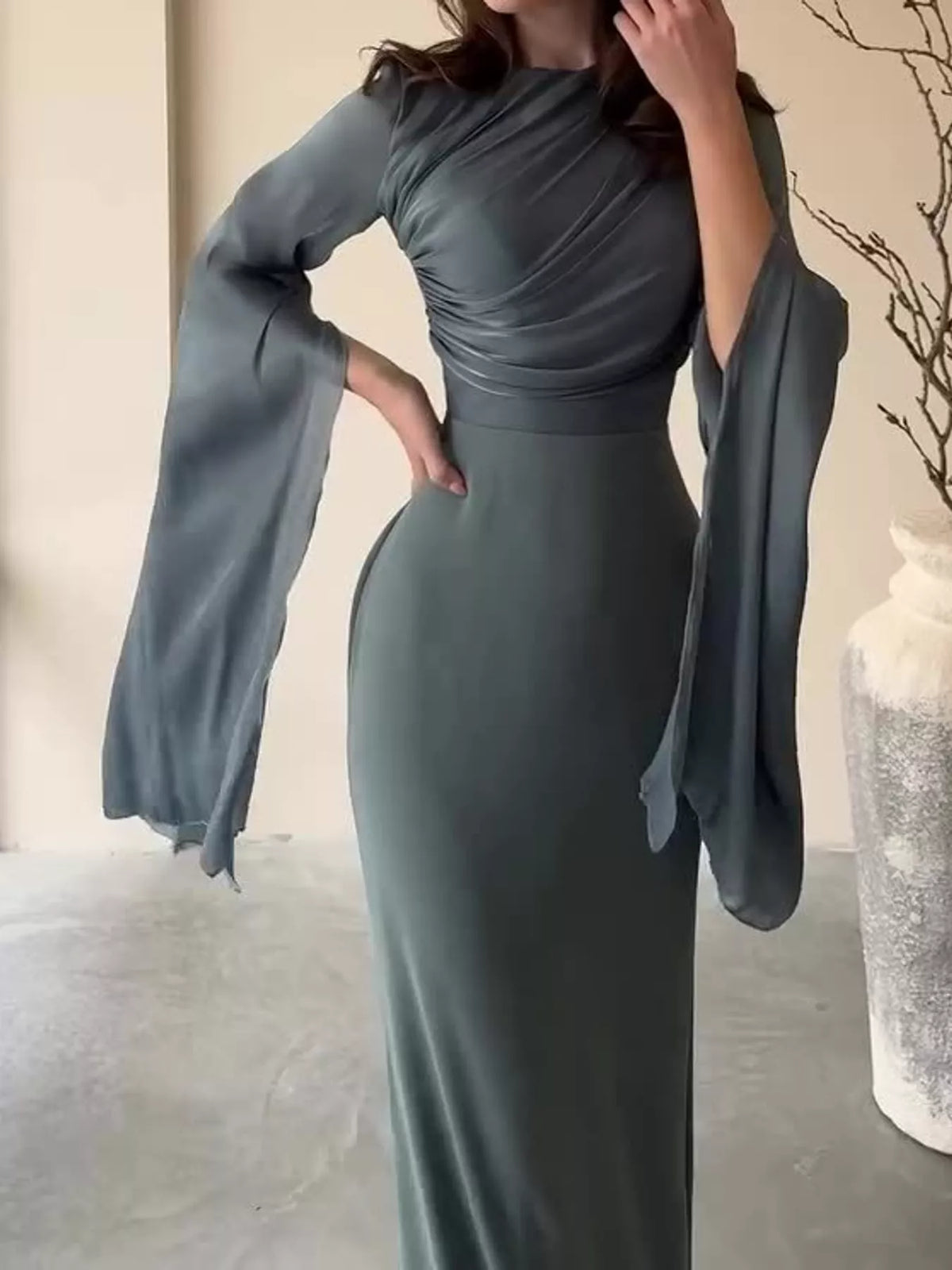 Round Neck Maxi Dress — front view