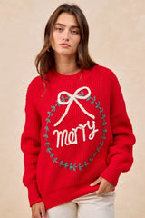 Trendsi BiBi Christmas Wreath Merry Letter Knit Top -