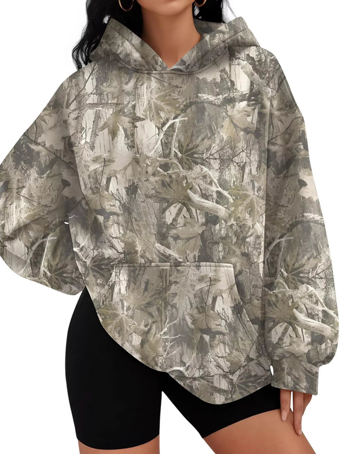 Trendsi Printed Kangaroo Pocket Oversized Hoodie -