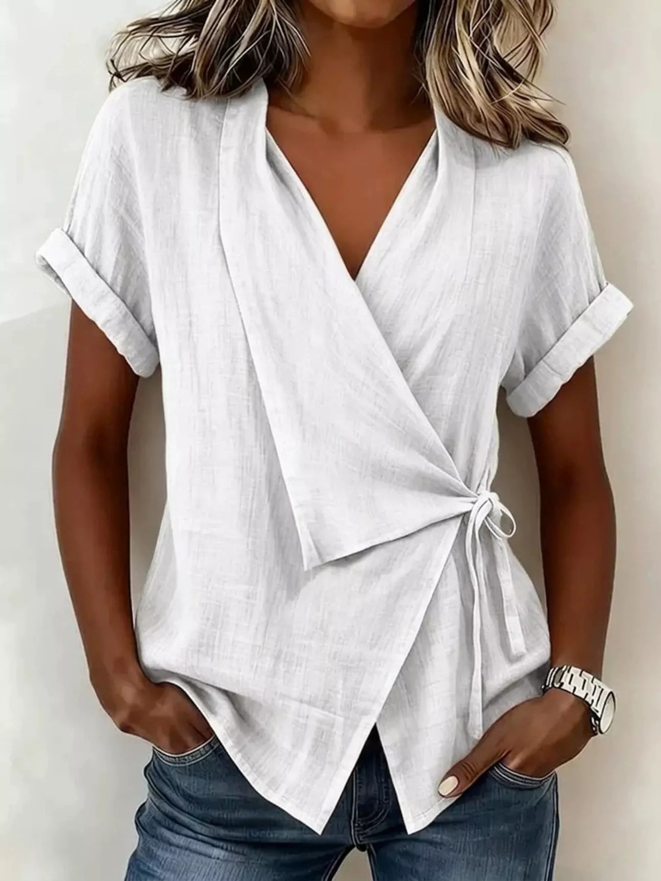 Trendsi Tie-Side Detail Wrap Top -