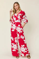 Trendsi Double Take Full Size Printed Tie Back Wide Leg Jumpsuit -