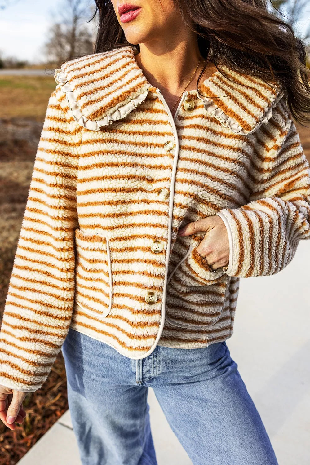 Striped fleece jacket, striped fleece jacket front
