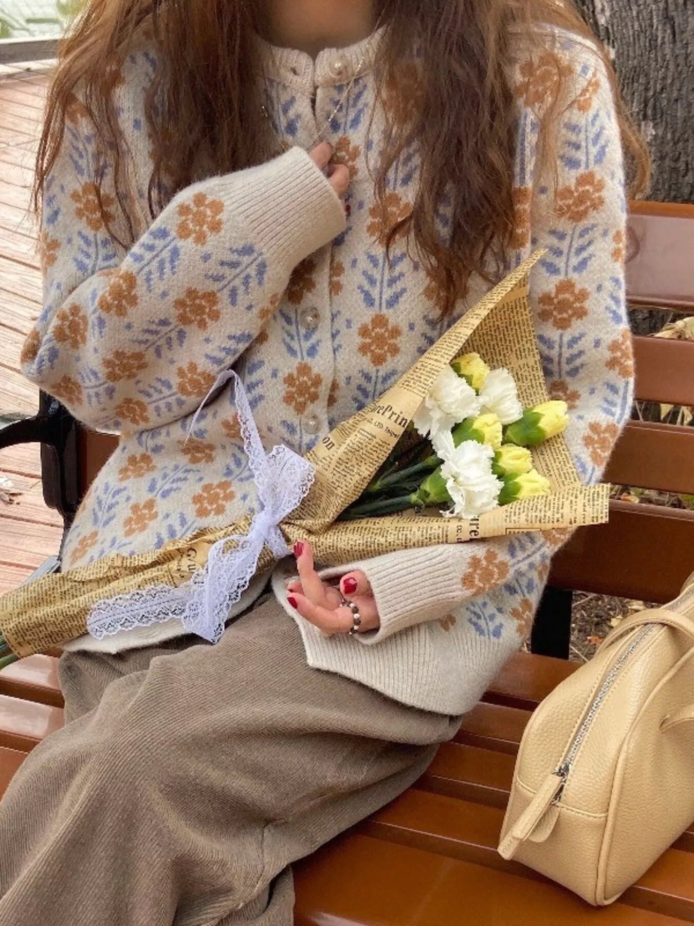 Trendsi Floral Button Up Knit Cardigan -