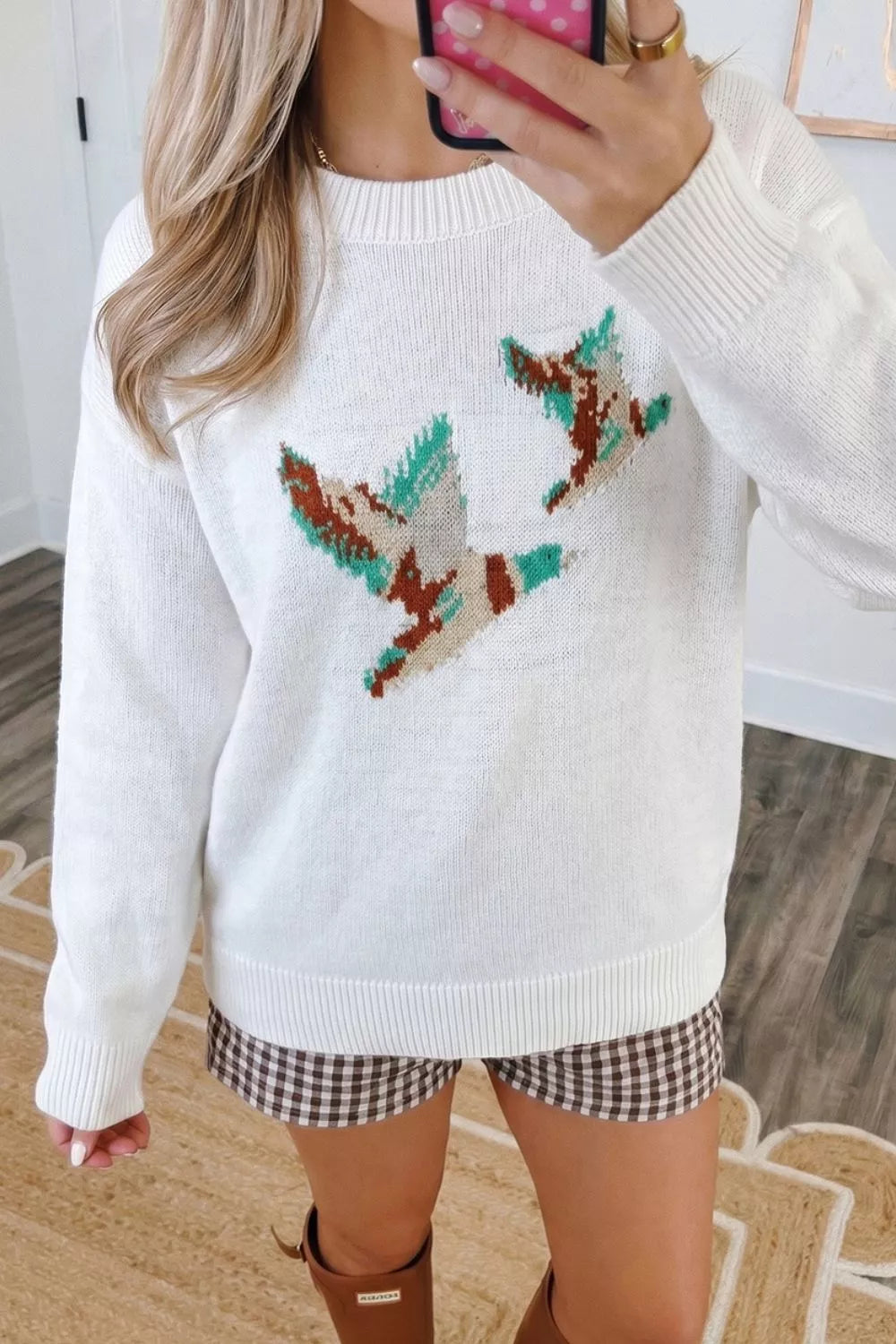 Trendsi Drop Shoulder Round Neck Long Sleeve Sweater -