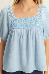 Trendsi HYFVE Crochet Detail Puff Sleeve Peasant Top -