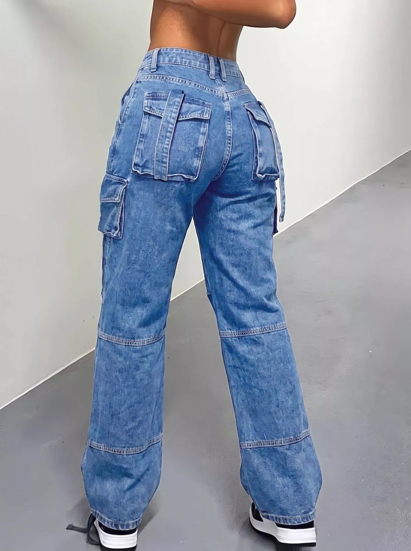 Trendsi High-Waisted Distressed Cargo Jeans -