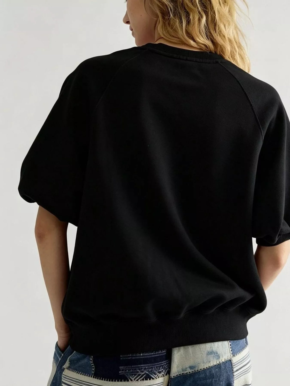 Women's Raglan Short-Sleeve Sweatshirt in black — back view