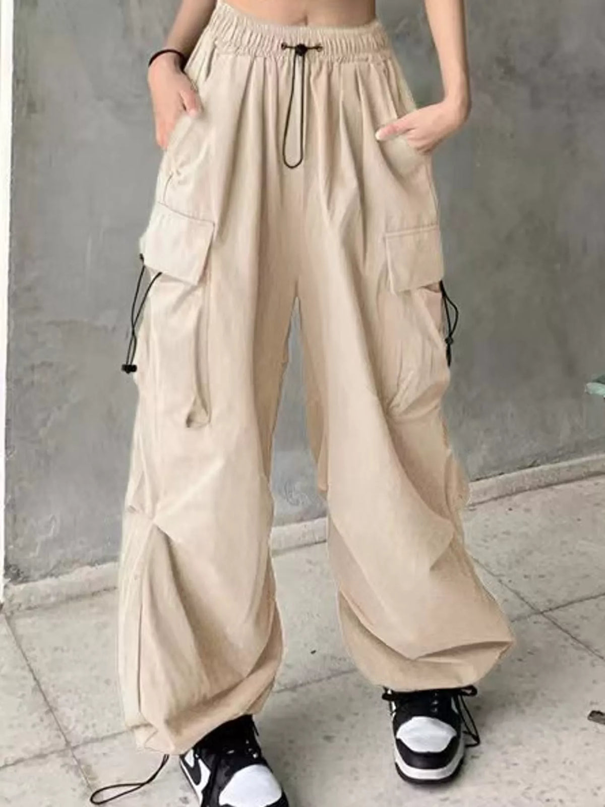 Beige drawstring cargo pants