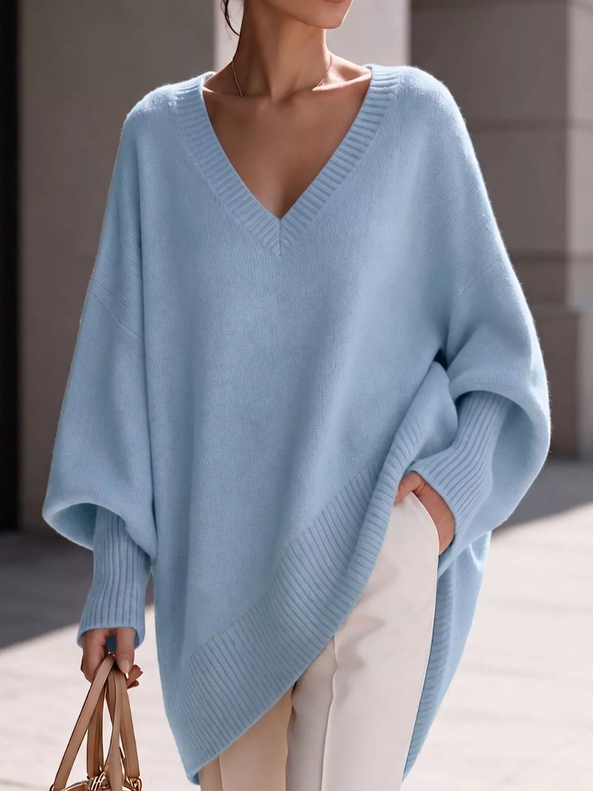 Batwing sweater, light blue front