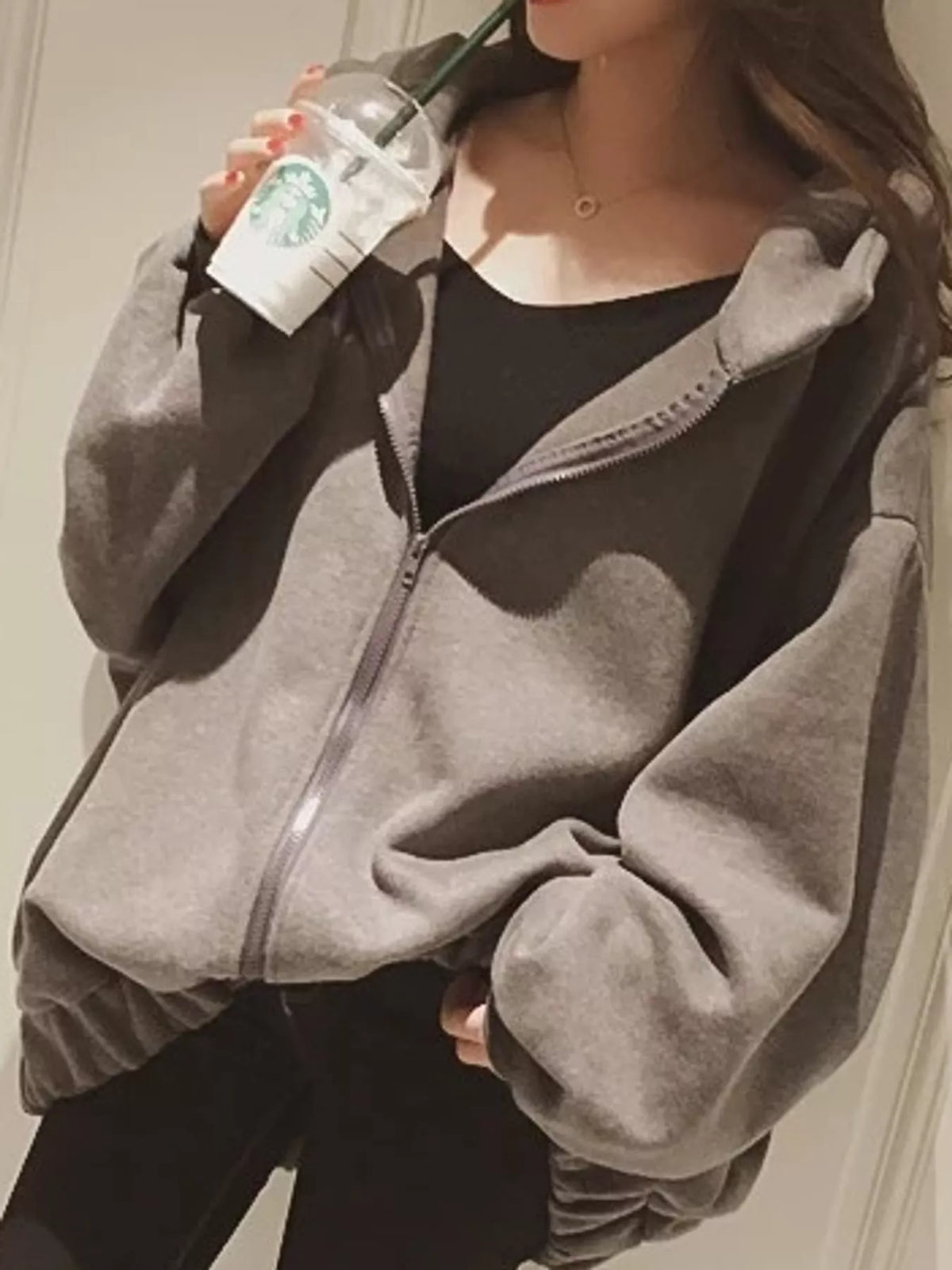 Dark Gray oversized zip-up hoodie