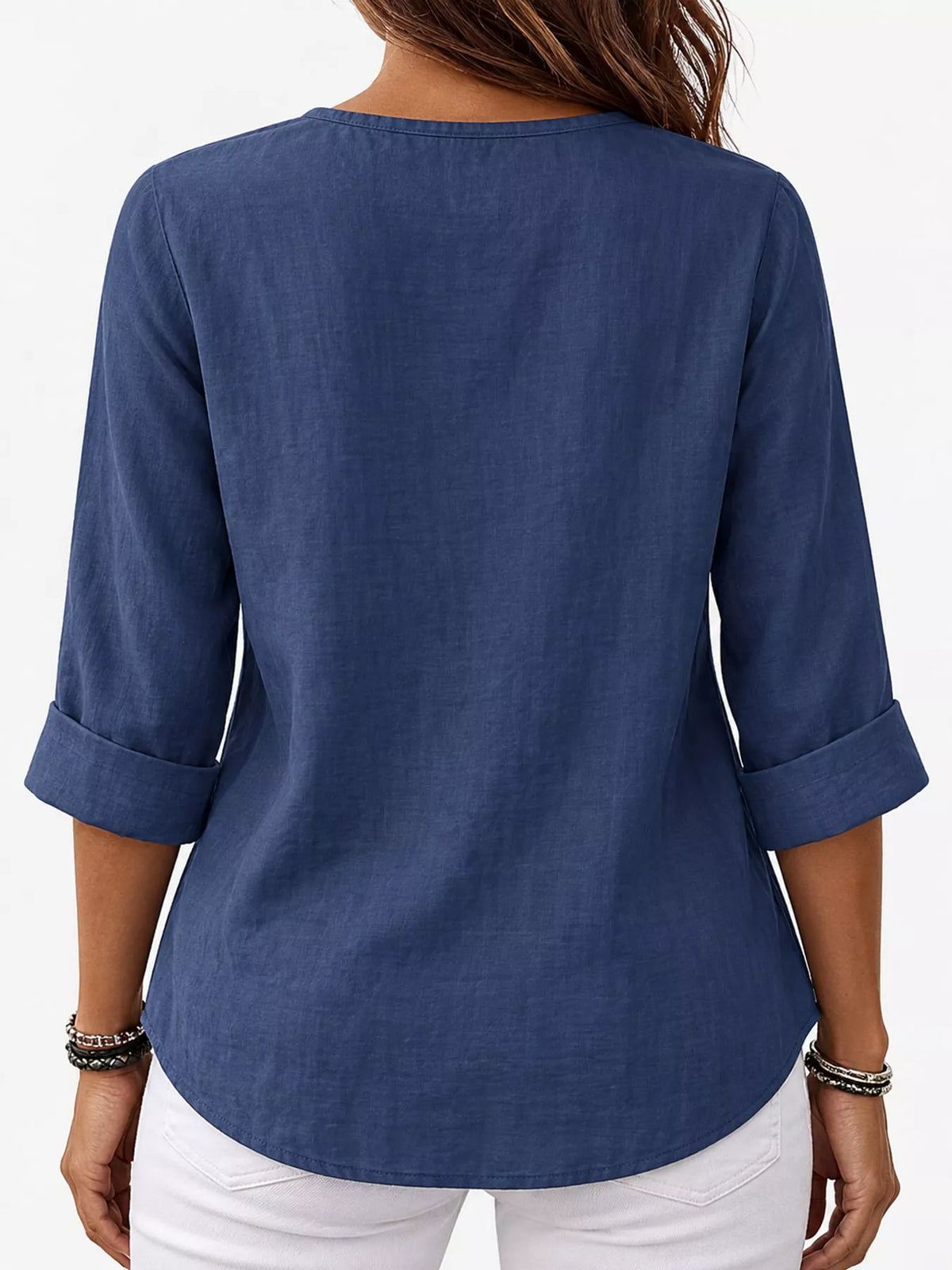 Notched-neck shirt, blue back