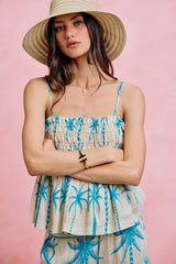 Trendsi SO ME Palm Tree Smocked Bodice Adjustable Cami Top -