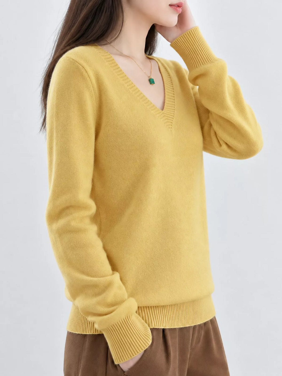 V-Neck Knit Sweater in yellow