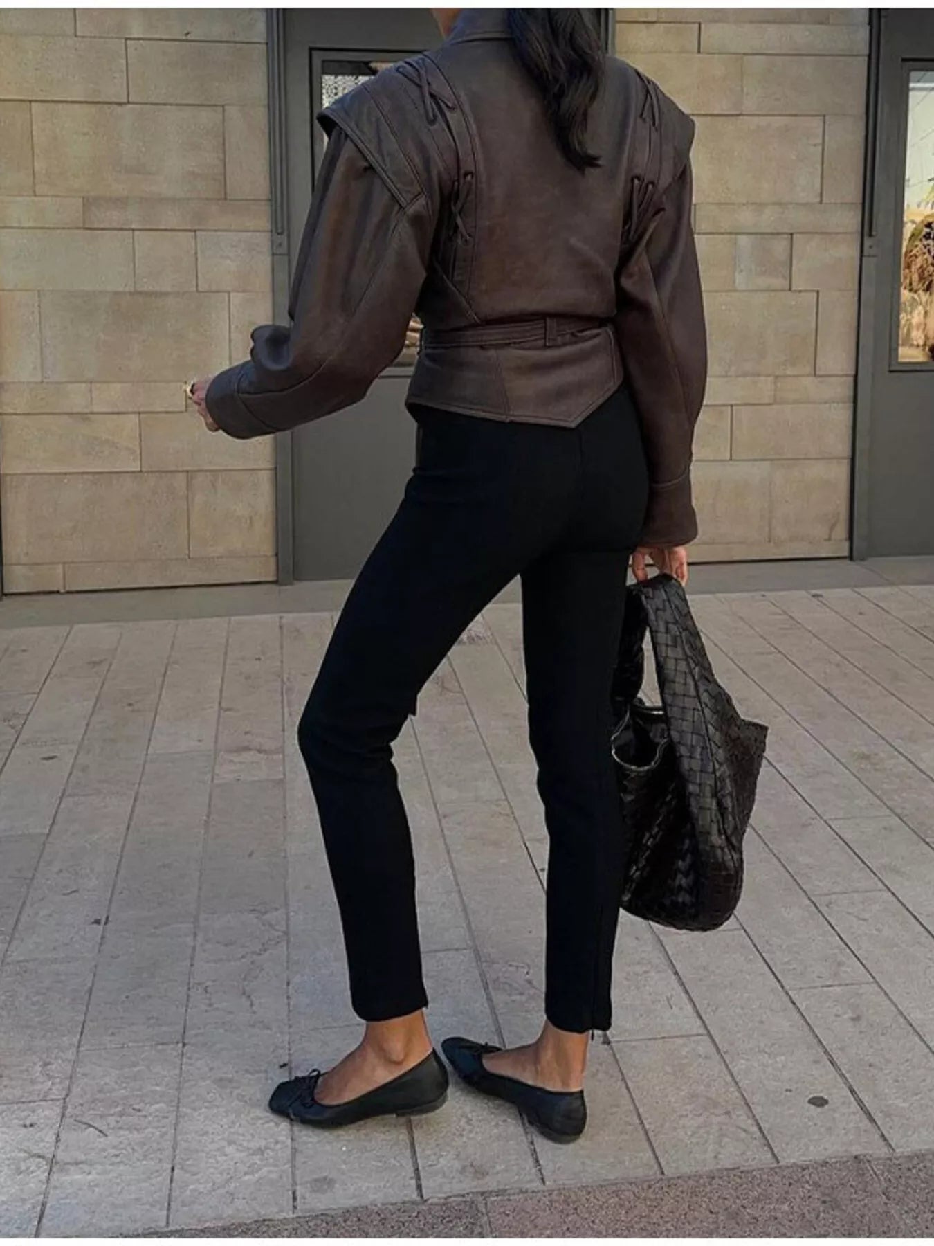 Trendsi Belted Leather Jacket with Shawl Collar -