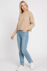 Trendsi Zenana Side Slit Oversized Cropped Sweater - Sweaters