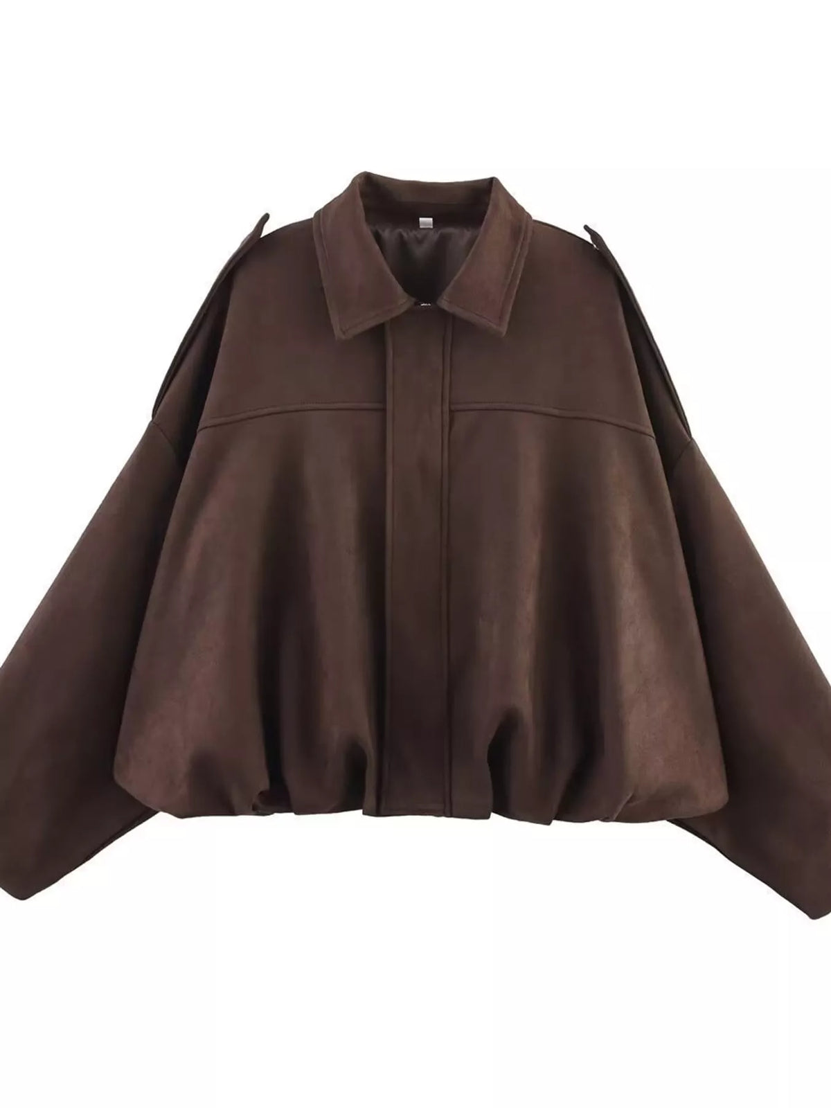 Brown elastic hem batwing sleeve jacket