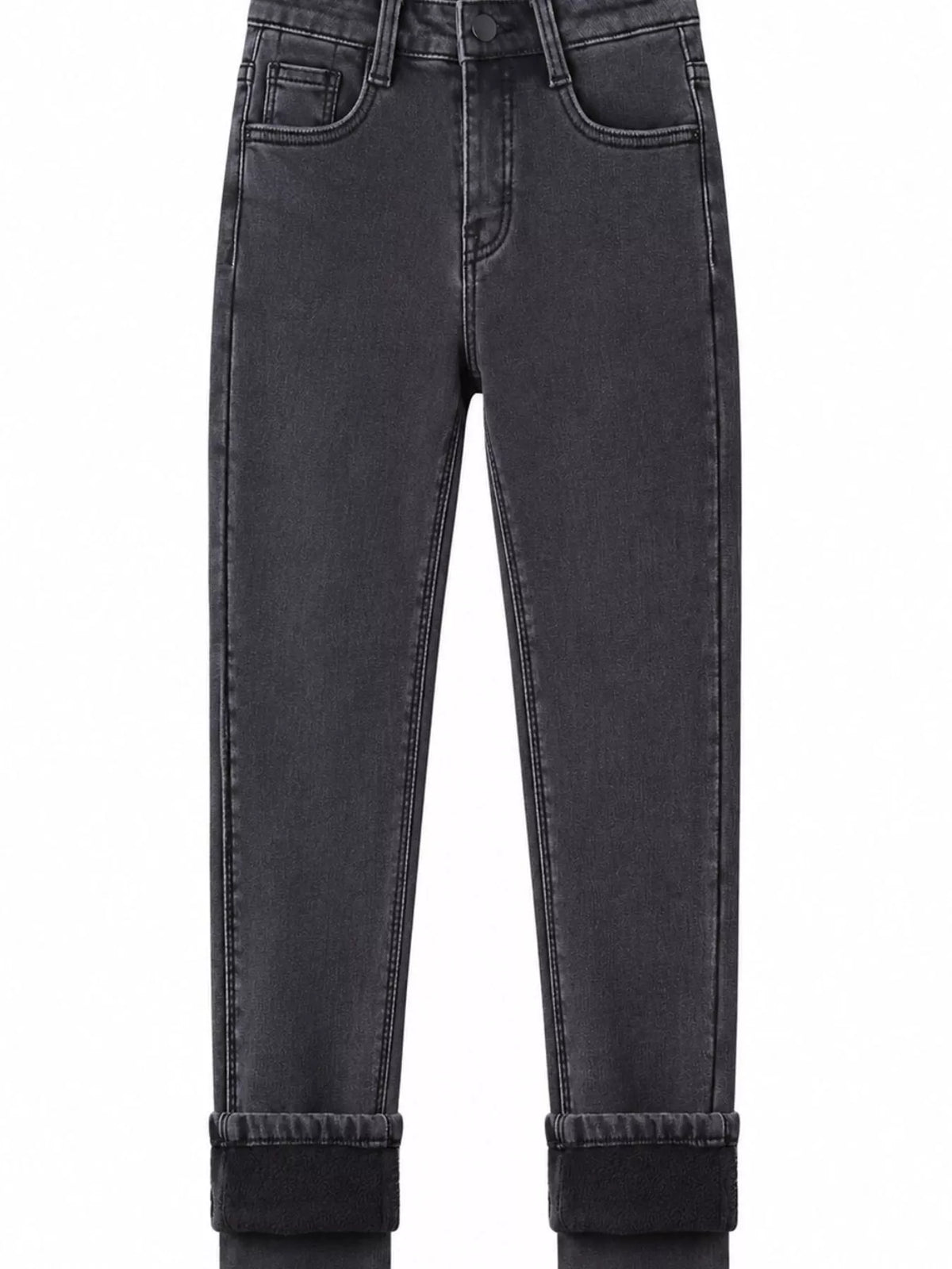 High-Waisted Slim-Fit Stretch Fleece Jeans — construction details