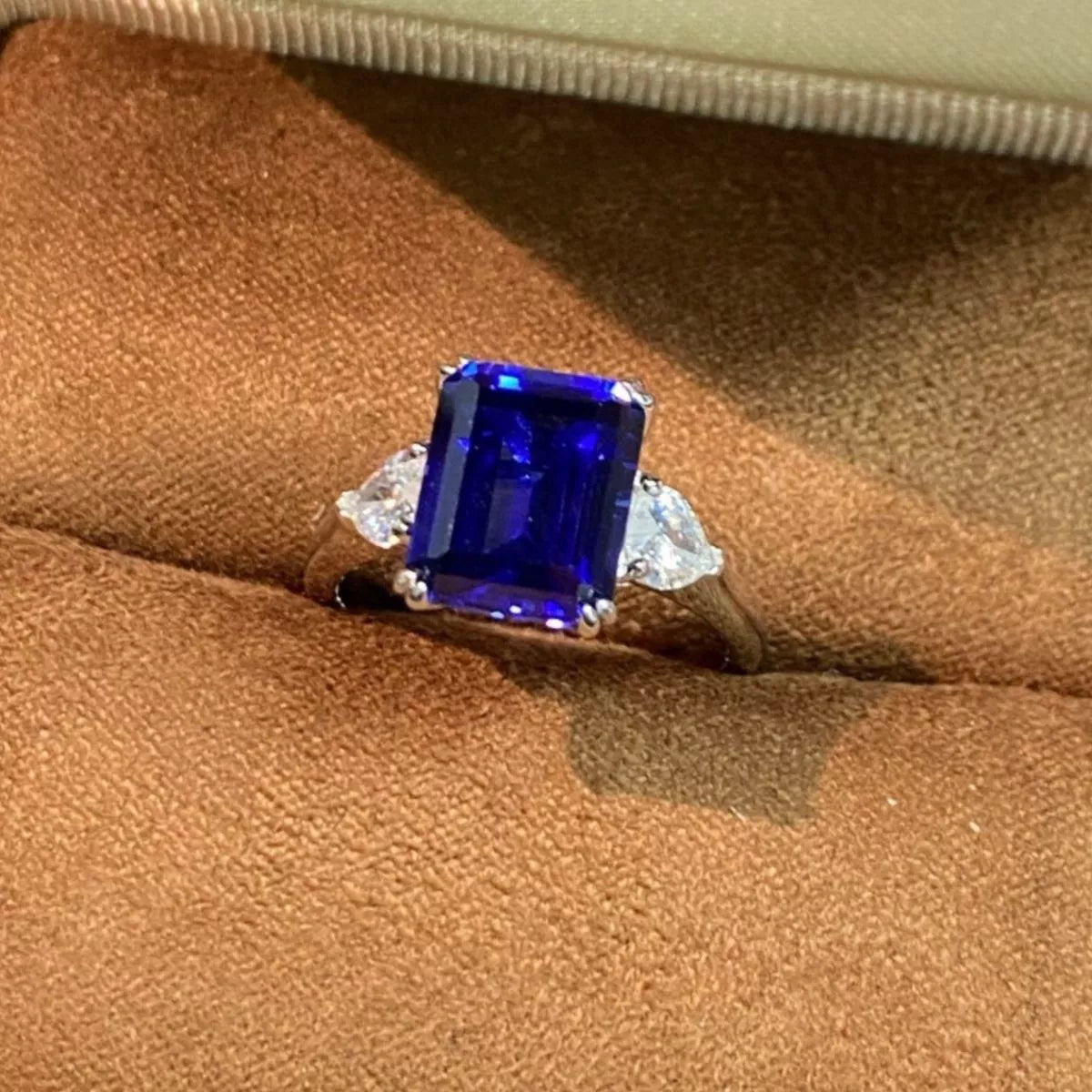 Trendsi 925 Sterling Silver Sapphire Geometric Ring -