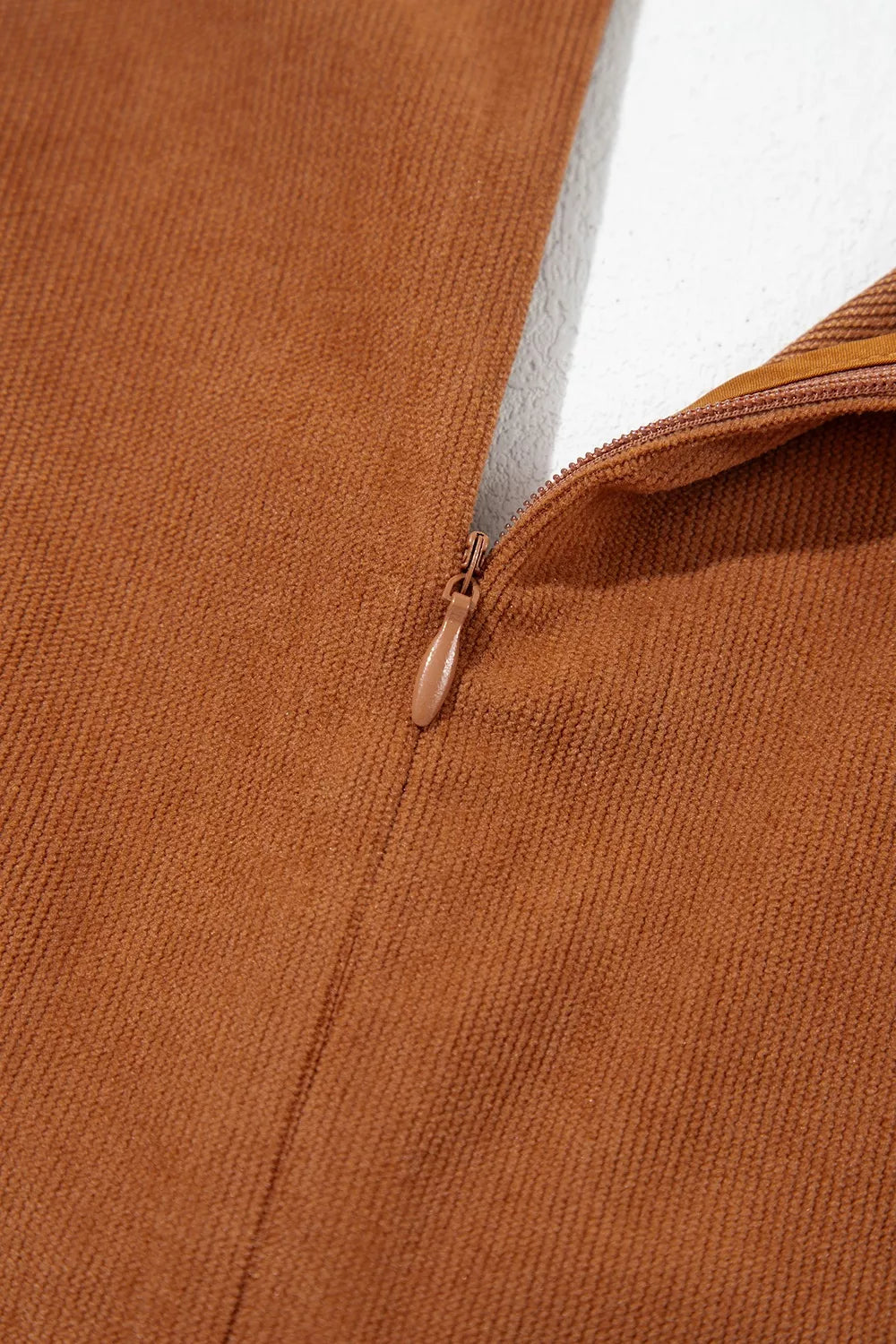 Rust brown corduroy romper, back zipper detail