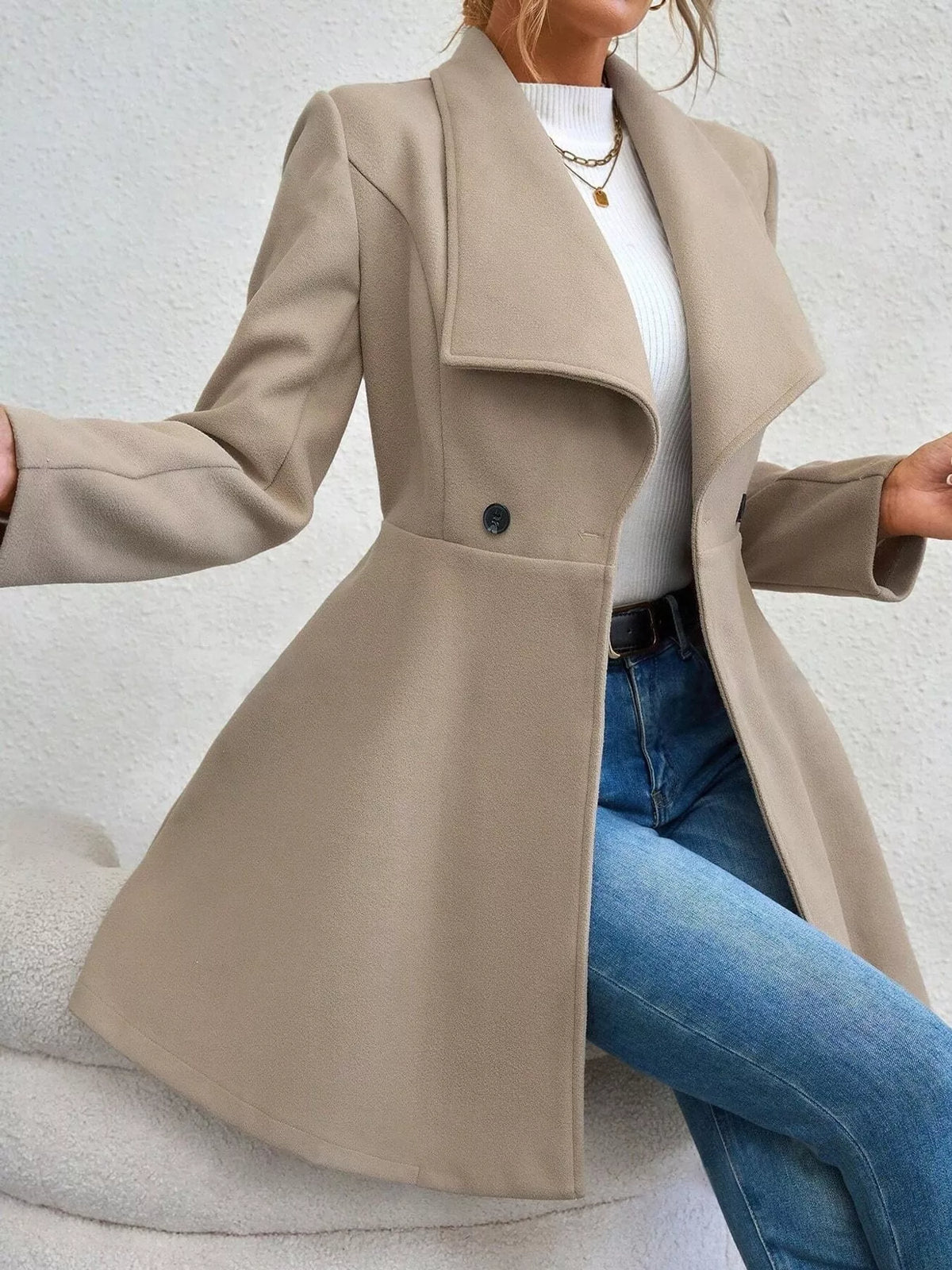 Khaki double-breasted slim-fit coat