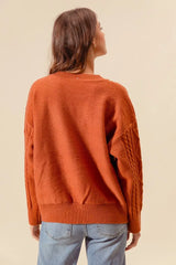 Trendsi SO ME Embroidered Flower Cable Knitted Sweater -