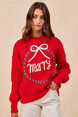 Trendsi BiBi Christmas Wreath Merry Letter Knit Top -