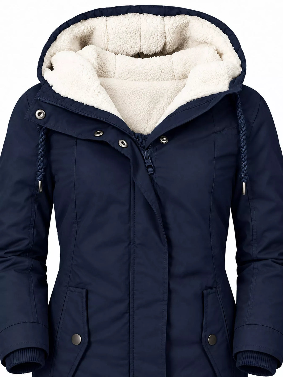 Sherpa-Lined Hooded Jacket — garment construction details