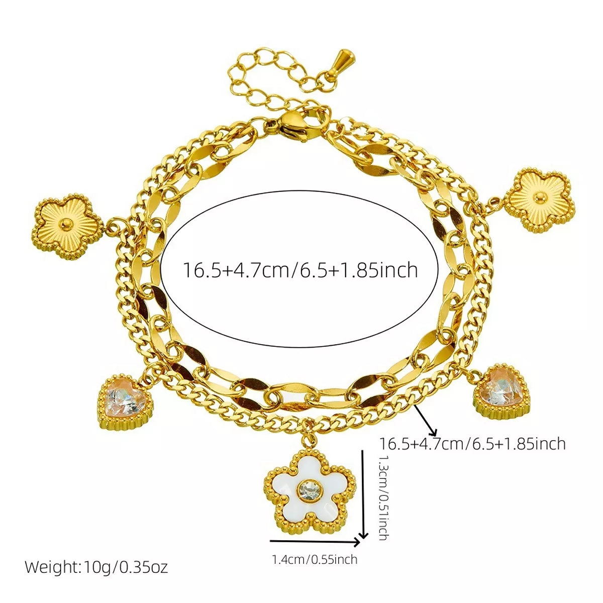 Double Layered Charm Bracelet, size and measurement chart