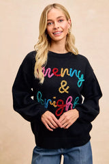 Trendsi BiBi Tinsel Lettering Christmas Sweater -