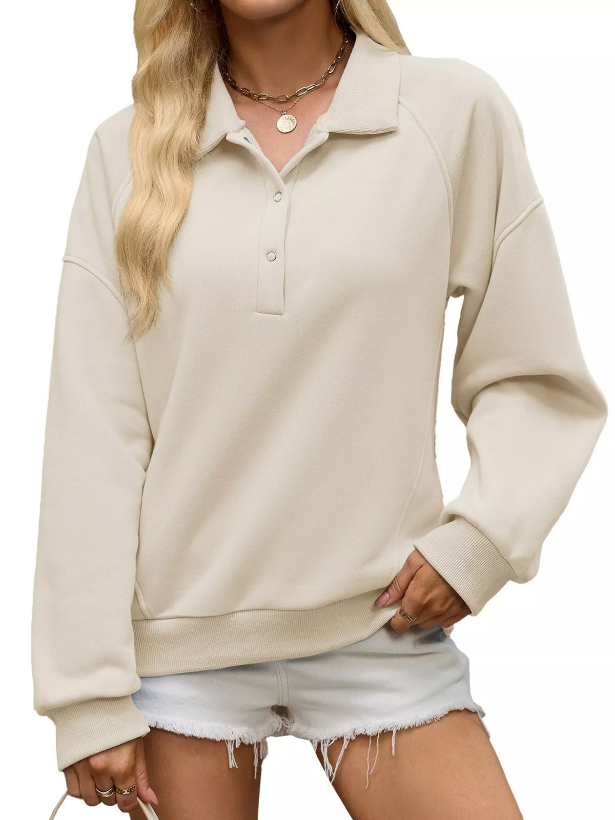 Trendsi Button Detail Dropped Shoulder Sweatshirt -