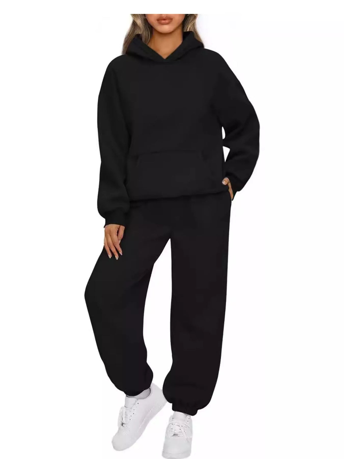 Drop Shoulder Hoodie and Jogger Sweatpants Set — front view