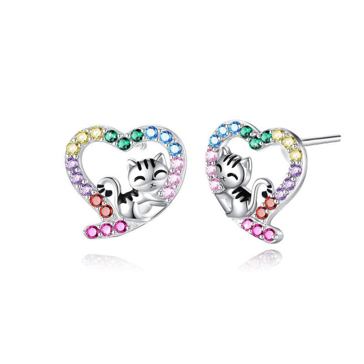 Trendsi 925 Sterling Silver Zircon Heart Stud Earrings -